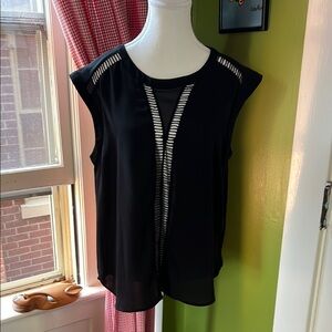 Black Sleeveless Ro & De Blouse with cutout details down front and sleeves